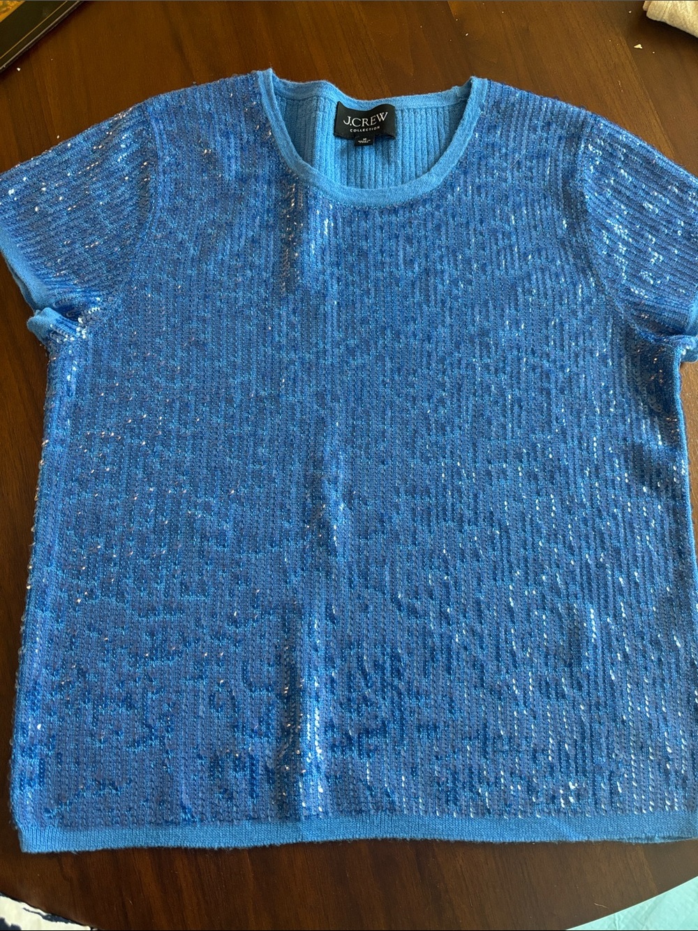 J. Crew Sparkle Sequin Short-Sleeve Knit Top in Bright Cobalt Blue
